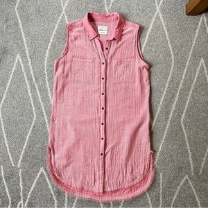 Jachs Girlfriend NY Red Cotton Gauze Striped Duster Sleeveless Button Down Shirt